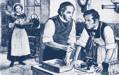 Joseph Lister montrant des microbes sur des instruments chirurgicaux non lavés - English School